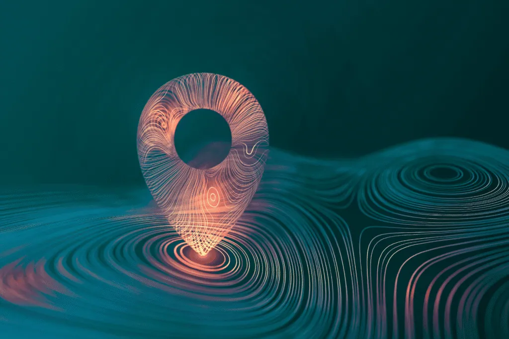 Signo de interrogación digital sobre ondas de datos generativos