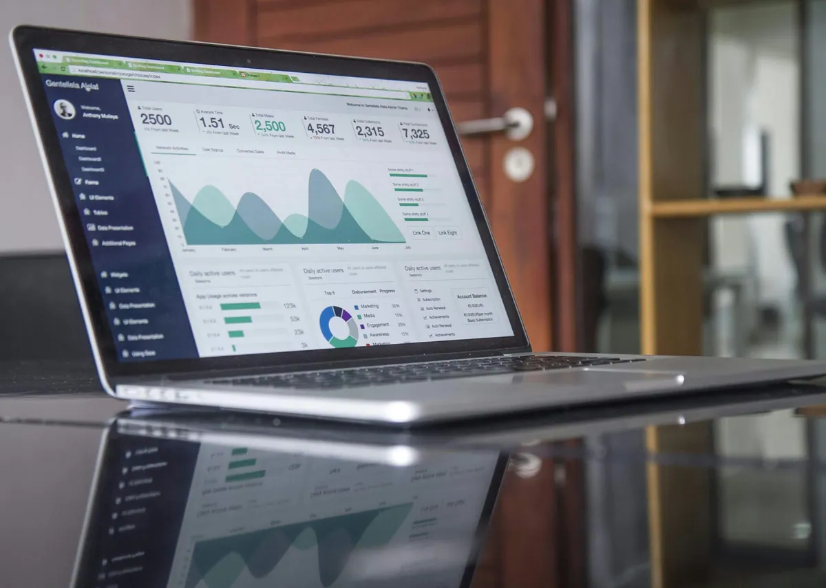 Analytics dashboard with charts showing results over time