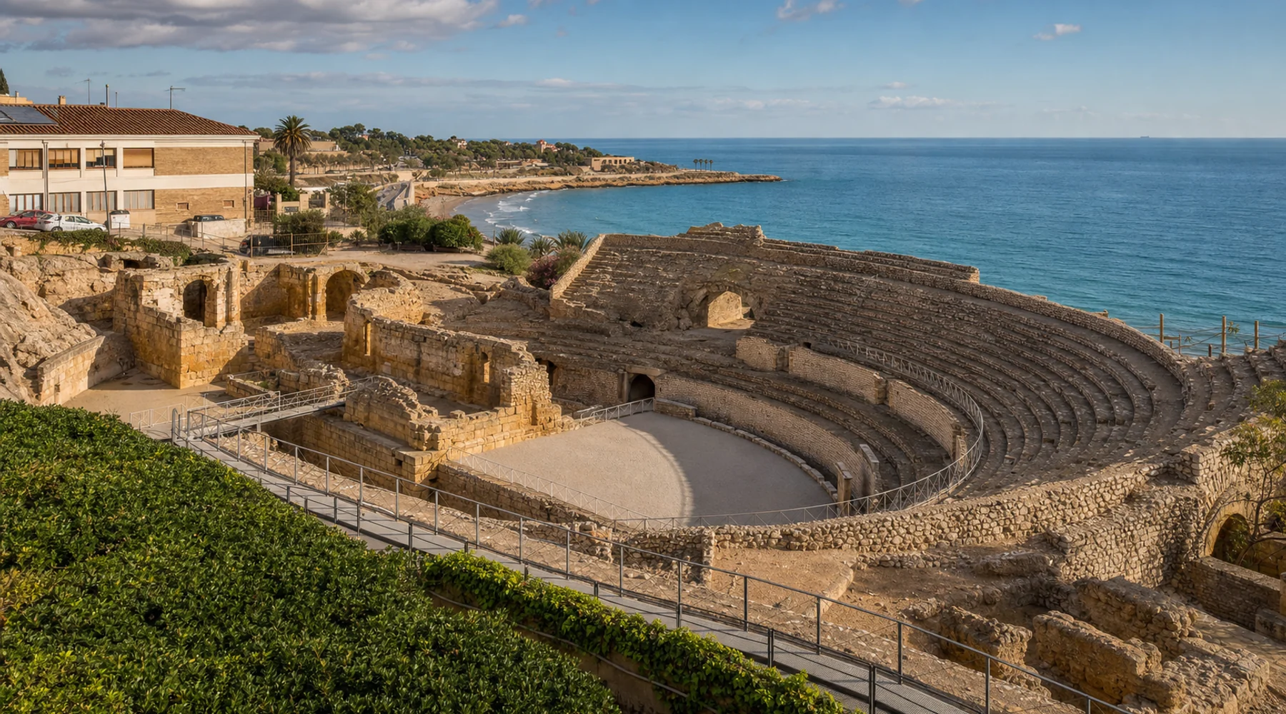 Roman amphitheatre in Tarragona beside the Mediterranean sea