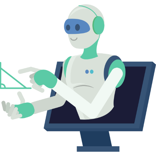 Robot docente enseñando desde una pantalla, representando la formación en inteligencia artificial